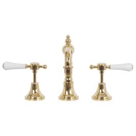 Lillian Lever Basin Set Gold with Ceramic White Handle