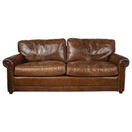 Oregon 3 Seater Leather Sofa, Vintage Cigar