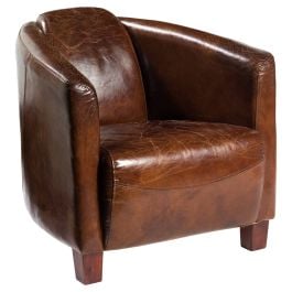 Bistro Leather Armchair, Vintage Cigar