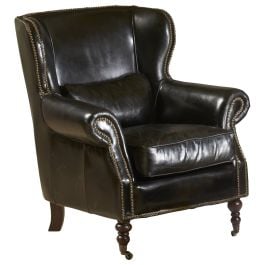 Wing Leather Armchair, Ebony Black