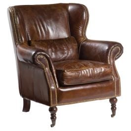 Wing Leather Armchair, Vintage Cigar