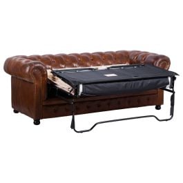 Sheffield 3 Seater Leather Sofa Bed Vintage Cigar