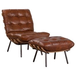 Cosma Leather Foot Stool, Sienna Brown