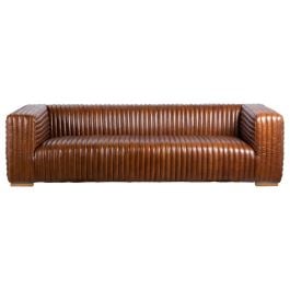 Harmon 3 Seat Havana Brown Leather Sofa w Timber Feet