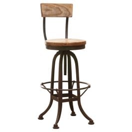Decker Recycled Elm Natural Stool With Back
