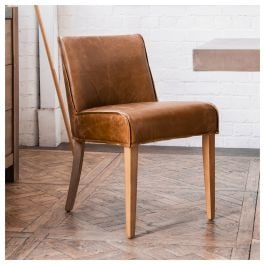 Ambra Leather & Oak Vintage Saddle Dining Chair