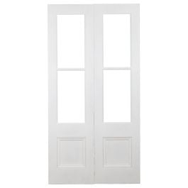Pair of 62cm Tall Internal Glaze French Door, White Primed & Clear Glass