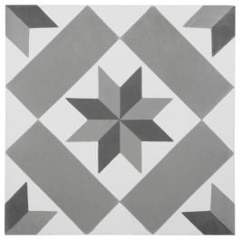 Rupert 20x20 Cement Encaustic Tile, Black White & Grey