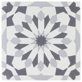 Babra 20x20cm Encaustic Tile, White & Grey