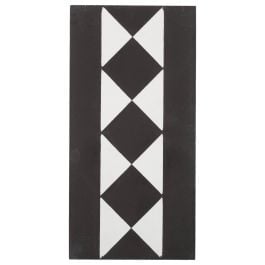 Lindon 20x10 Encaustic Border Tile, White & Black