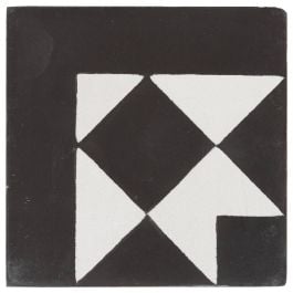 Lindon 10x10 Cement Encaustic Corner Tile, White & Black
