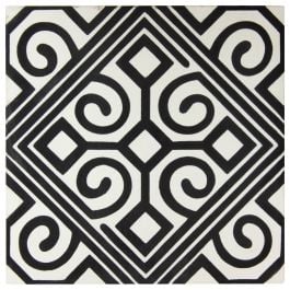 Taza 20x20x1.6 Cement Encaustic Tile, Black & Antique White