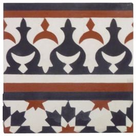 Toulon 20x20cm Border Encaustic Tile, Grey Beige & Red