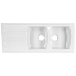 Turner Hastings Lusitano 120x50cm Double Bowl w/ Drainer- 1TH LH Inset Fireclay Sink, White