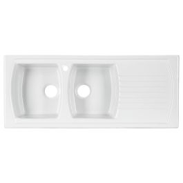 Turner Hastings Lusitano 120x50 Double Bowl w/ Drainer - 1TH RH Fireclay Drainer Inset Fireclay Sink, White