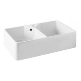 Turner Hastings Chester 80x50cm Double Fireclay Sink, White