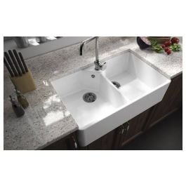 Turner Hastings Chester 80x50cm Double Fireclay Sink, White