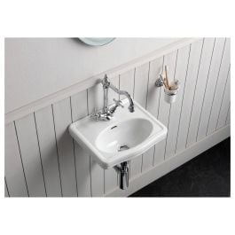 Turner Hastings Claremont Fireclay 38x31cm Wall Hung Basin 1 Tap Hole, White