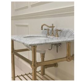 Mayer 75x55cm Marble Top Basin Stand (w/ 3 Taphole), Brushed Nickel