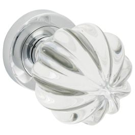 Clear Fluted Glass Knob on Rose Set