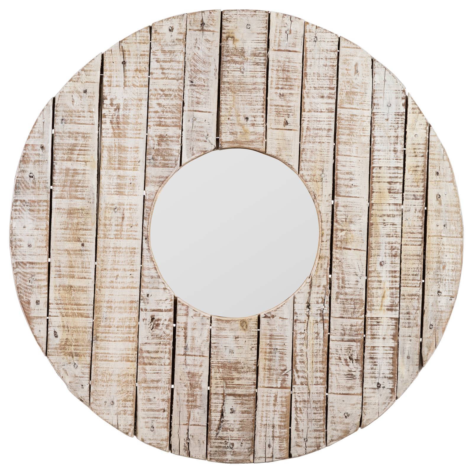 Cable Wheel Mirror, Large Recycled Timber