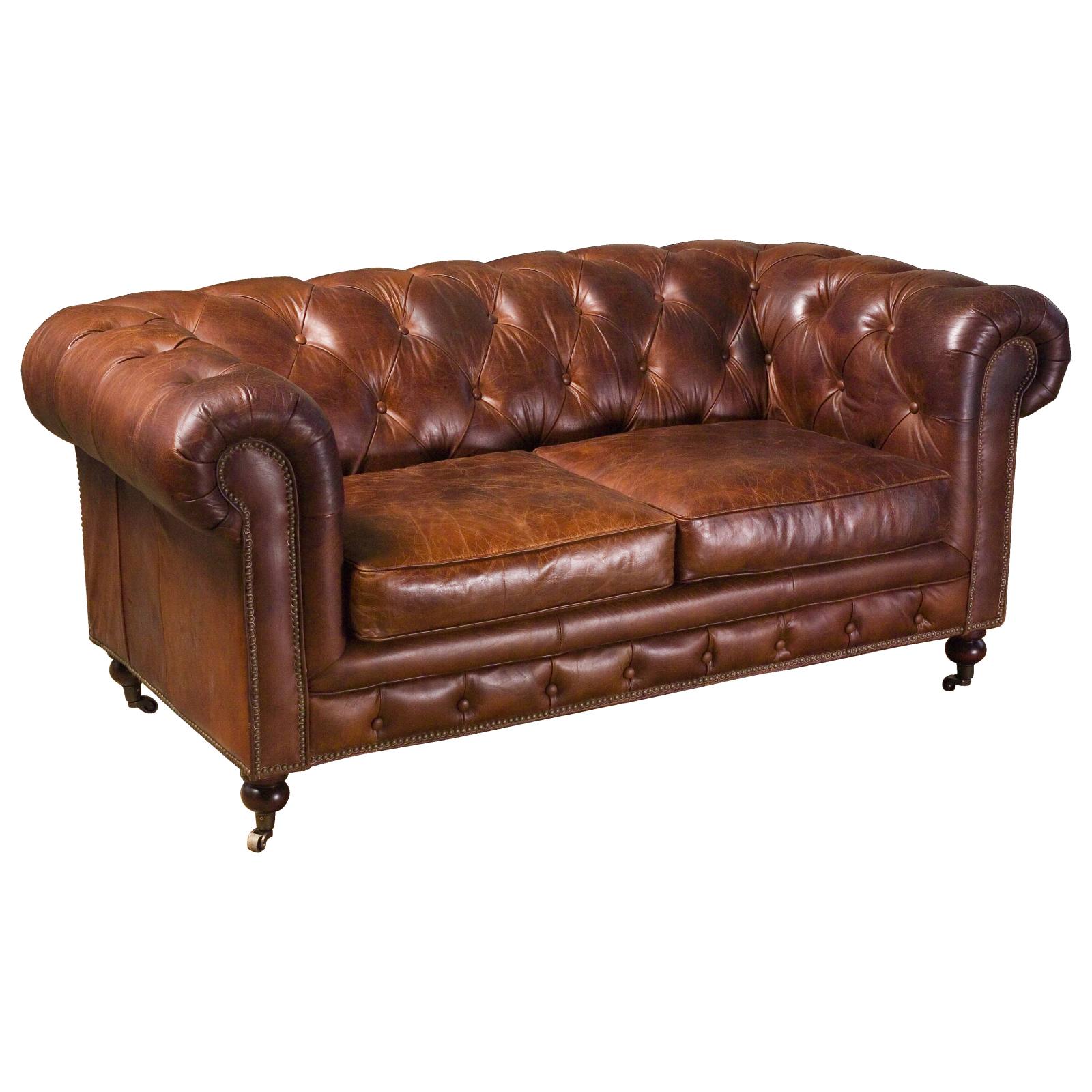 Sheffield 2 Seater Leather Sofa, Vintage Cigar