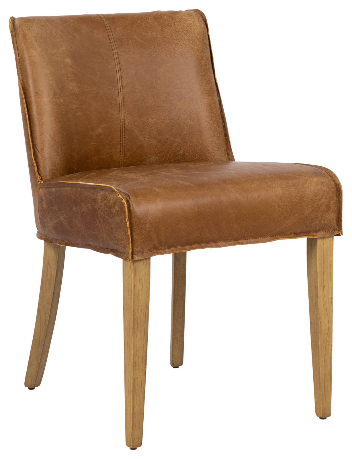 Ambra Leather & Oak Dining Chair, Vintage Saddle