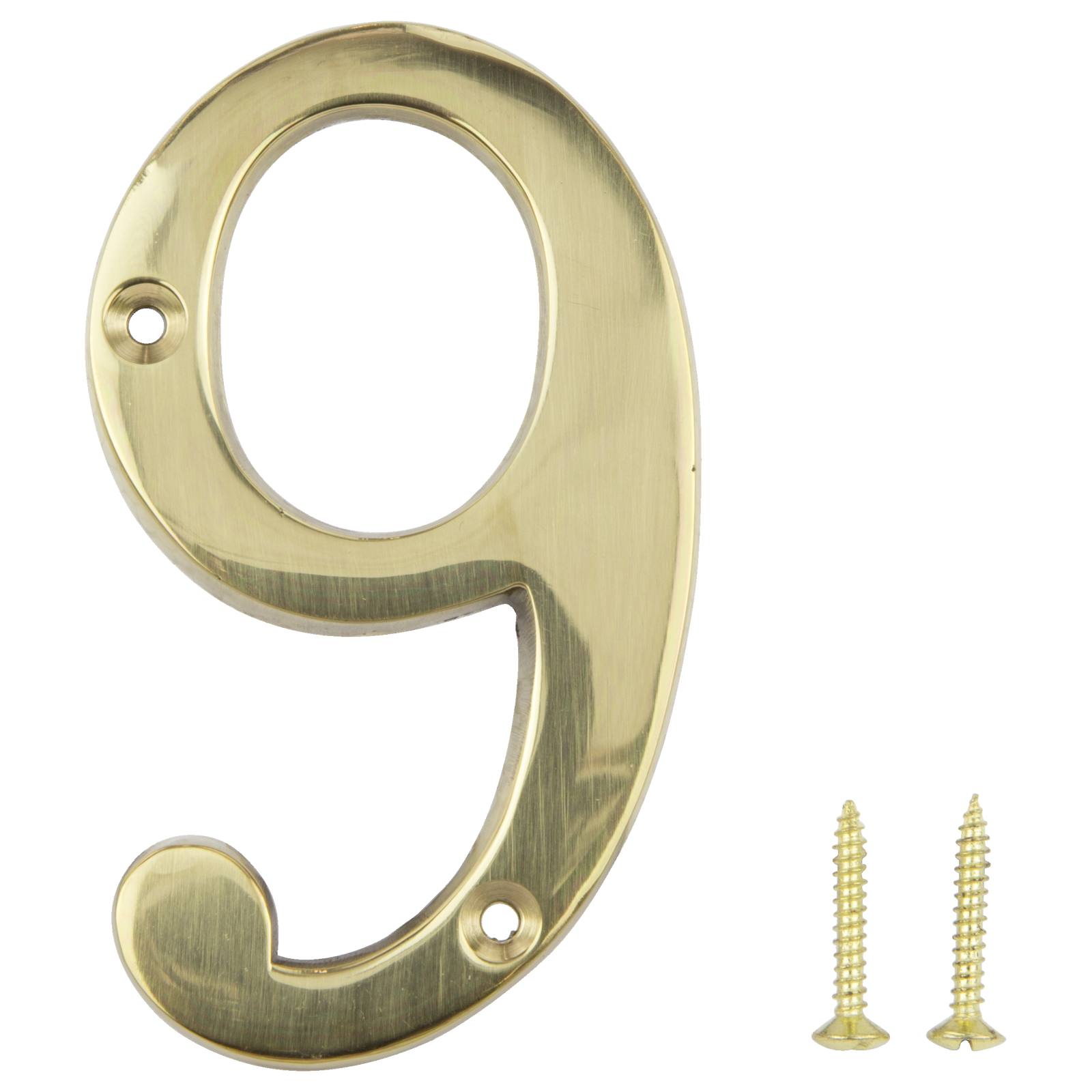 10cm Traditional House Number 9 Polished Brass