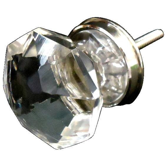 Faceted 3.2cm Cupboard Knob, Clear with Chrome