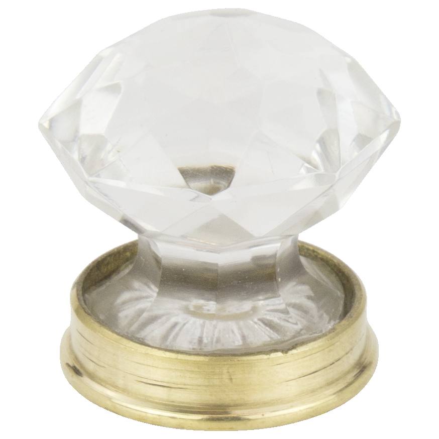 Faceted 2.5cm Cupboard Knob, Clear with Brass