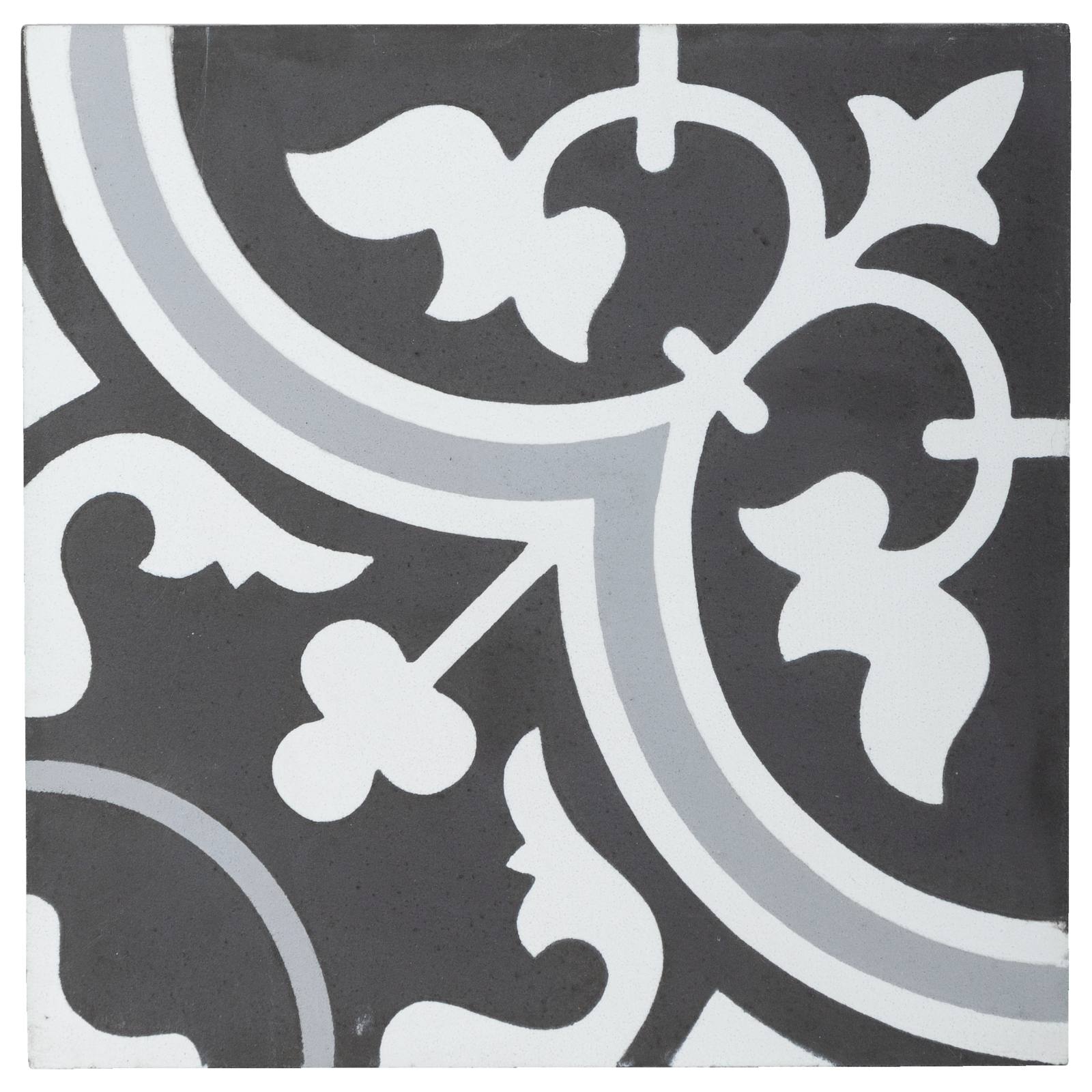 Vera Feature Encaustic Tile White Grey, Encaustic Style Tiles