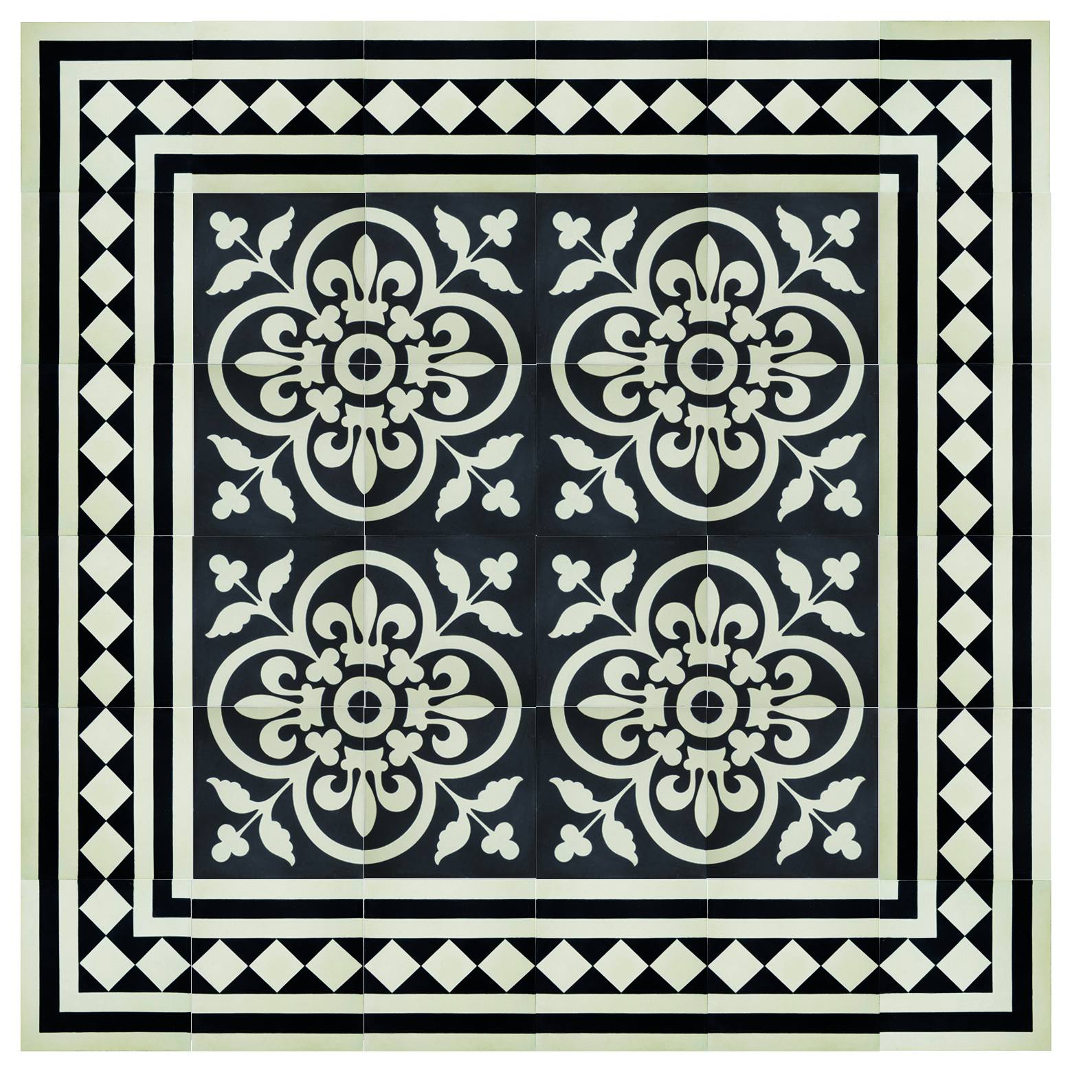 Dreux Corner Encaustic Tile 20x20, Beige Black