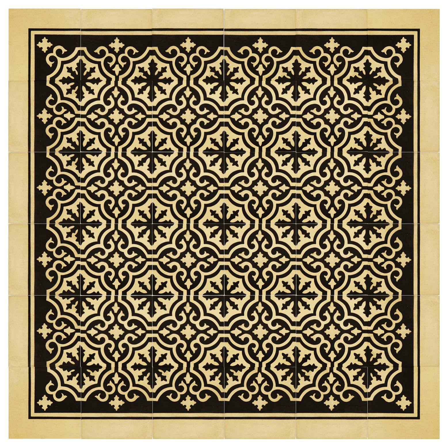 Siran Border Encaustic Tile 20x20, Black Beige