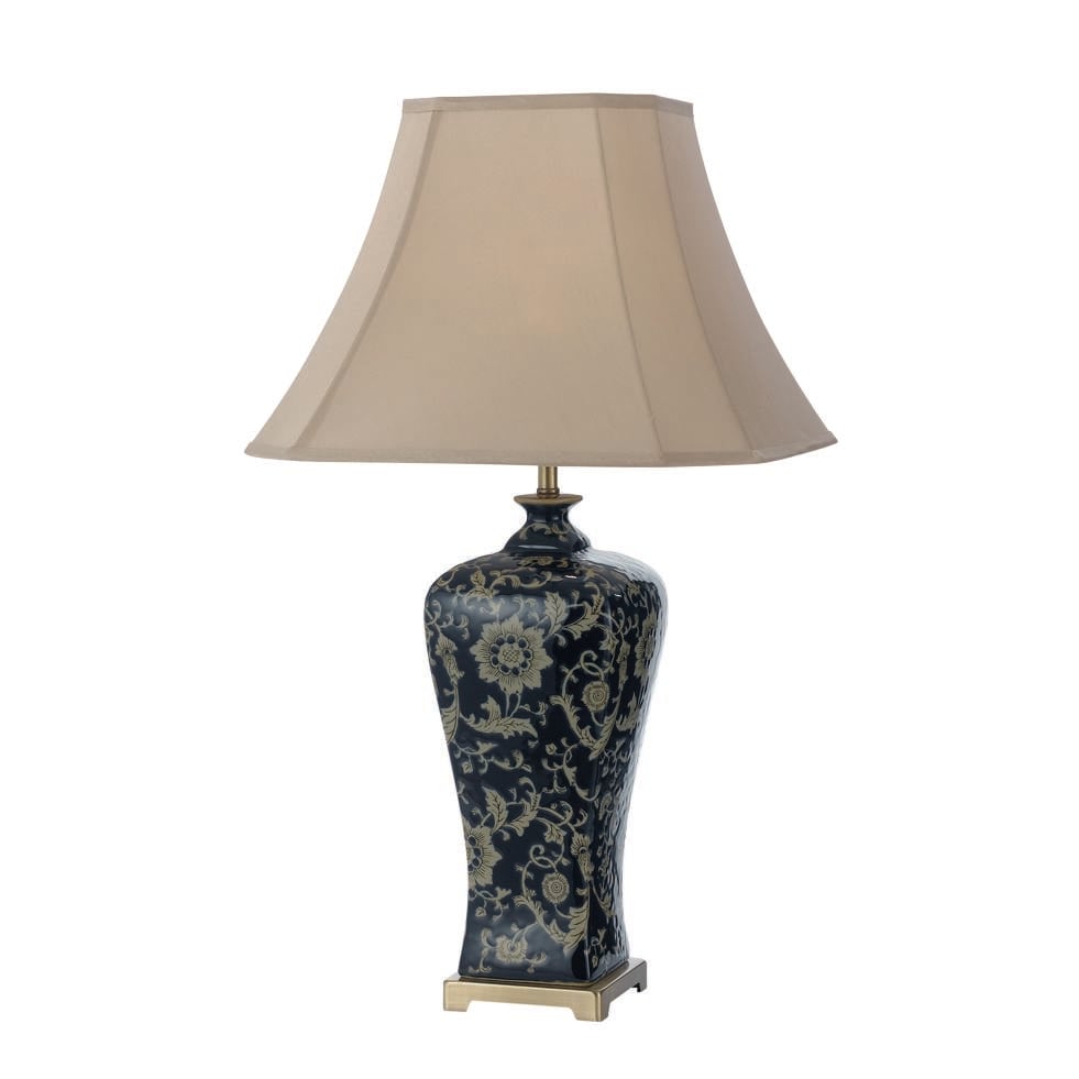 Nashi Table Lamp 40BL, Antique Brass Blue