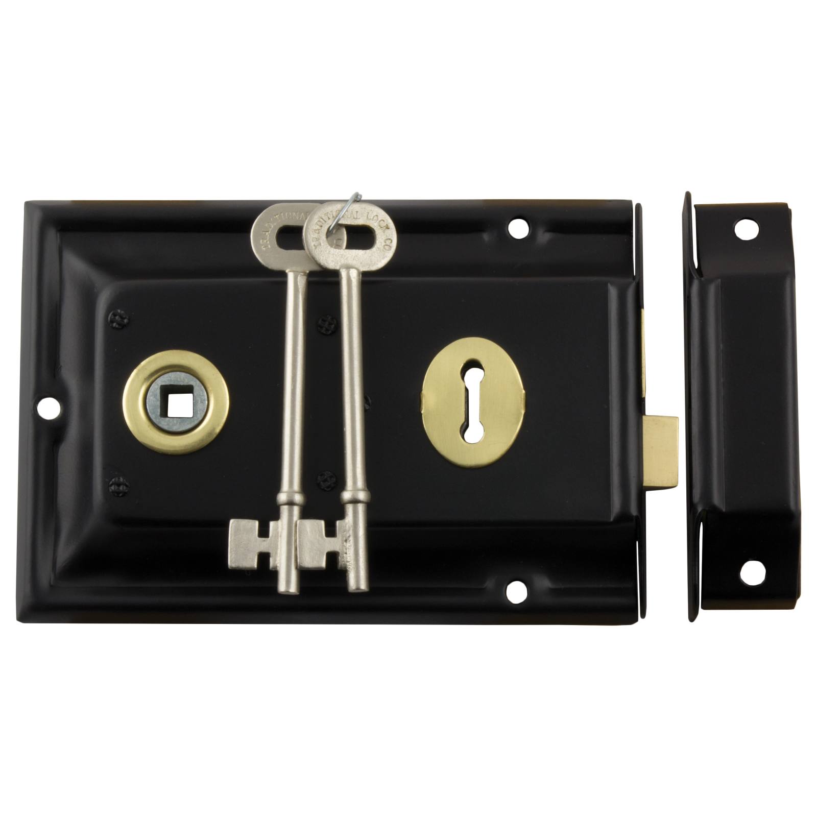 Low Security Rim Lock, Matte Blk/Pol Brass