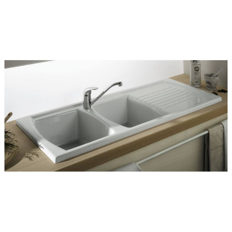 Turner Hastings Lusitano 120 x 50 Inset Fine Fireclay Kitchen Sink - Double Bowl and Single Drainer